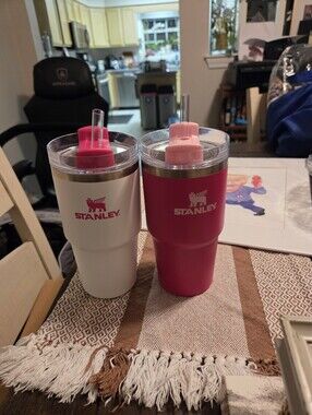 Rare Stanley Hot Pink & White Double Tumbler Set 20 Oz Cute Mommy And Me